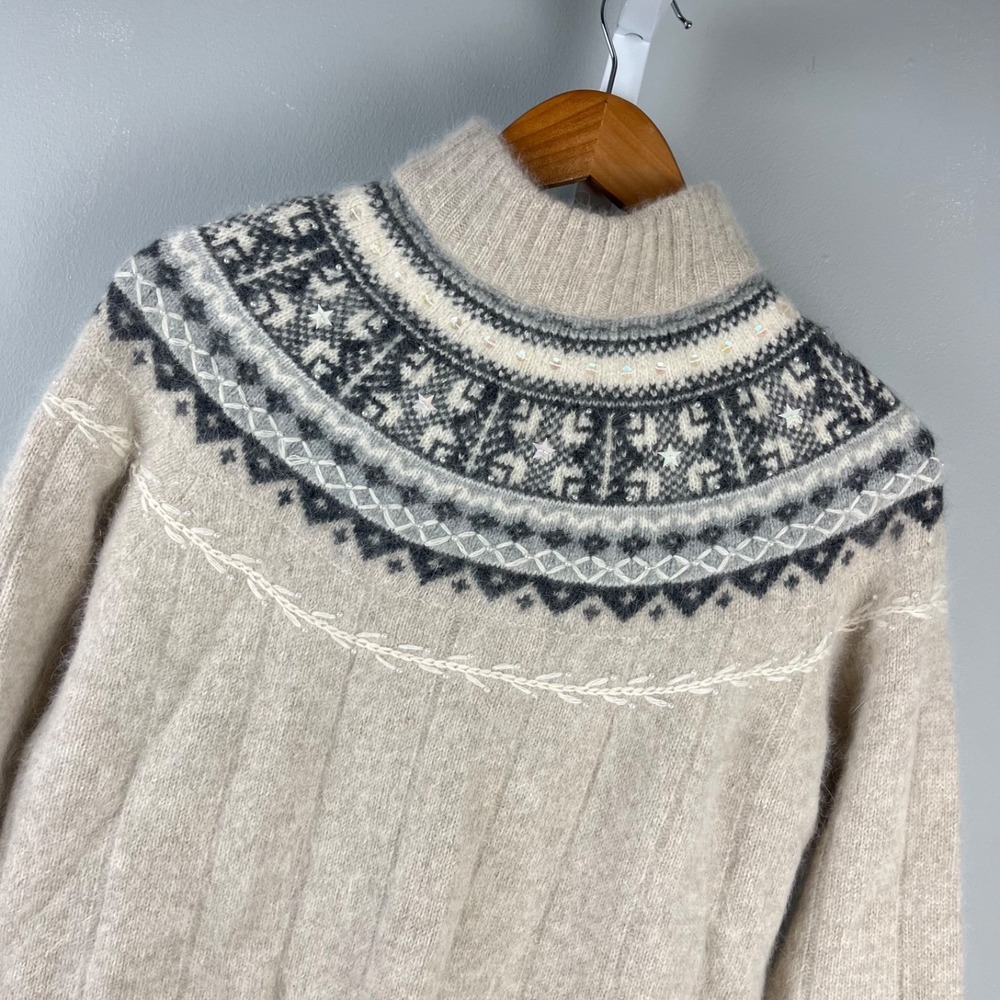 Valerie Stevens Petites Furblend Vintage Sweater Womens SP Fair Isle Sequin